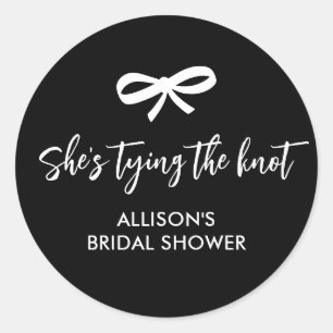 Modern Chic Bow Ribbon Bridal Shower Black White Classic Round Sticker