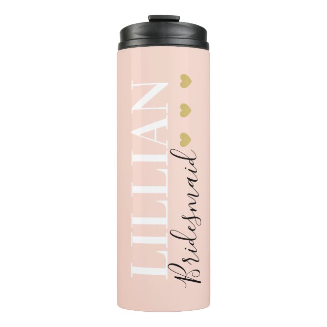 Modern Chic Bridesmaid Wedding Gold Heart Blush Thermal Tumbler (Front)