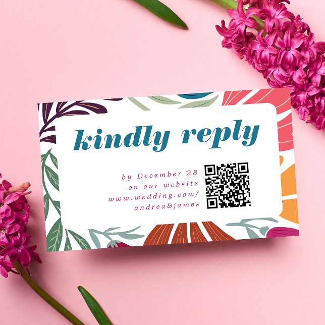 Modern Chic Bright Bold Retro Floral Wedding RSVP Enclosure Card (Creator Uploaded)