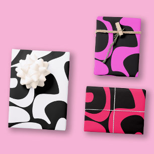 Modern Chic Bright Neon Hot Pink Black White Wrapping Paper Sheet