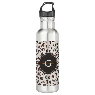 Modern chic brown cheetah print pattern monogram 710 ml water bottle