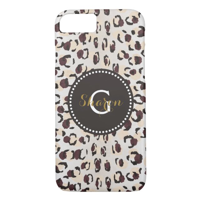 Modern chic brown cheetah print pattern monogram Case-Mate iPhone case (Back)