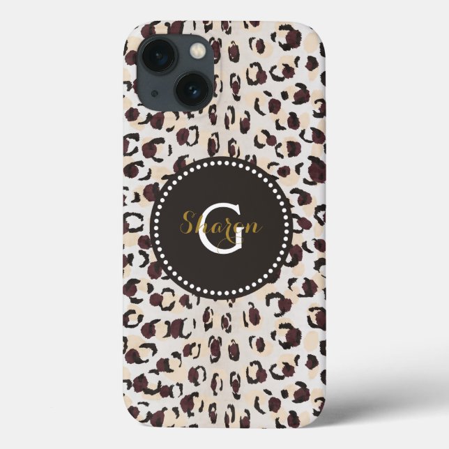 Modern chic brown cheetah print pattern monogram Case-Mate iPhone case (Back)