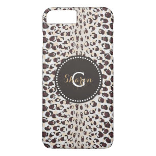 Modern chic brown cheetah print pattern monogram iPhone 8 plus/7 plus case