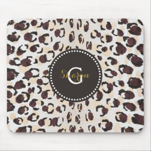 Modern chic brown cheetah print pattern monogram mouse mat