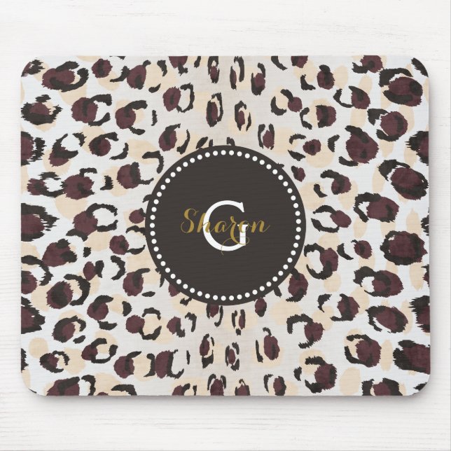 Modern chic brown cheetah print pattern monogram mouse mat (Front)