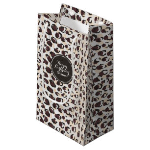 Modern chic brown cheetah print pattern monogram small gift bag
