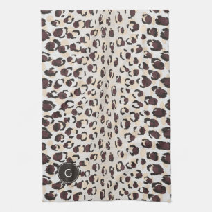 Modern chic brown cheetah print pattern monogram tea towel
