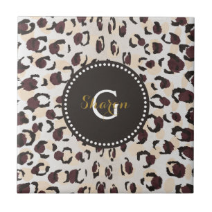Modern chic brown cheetah print pattern monogram tile