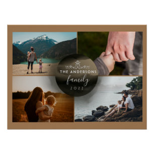 Modern Chic Brown Golden Ornamental 4 Photos Poster