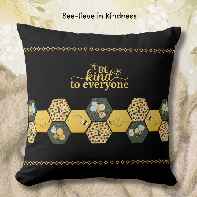 Modern Chic Bumble Bee Sunflower Accent Cushion (Chic Bee Pillow is perfect for any modern, stylish living room or cozy home office)