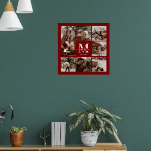 Modern Chic Burgundy Family Photo Collage Keepsake Poster