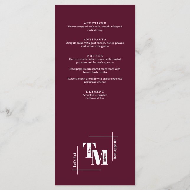 Modern Chic Burgundy Minimalist Wedding Thank You  Menu (Front)