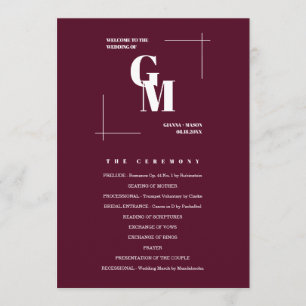 Modern Chic Burgundy Monogram QR Code Wedding Programme