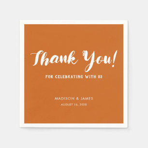 Modern Chic Burnt Orange Script Thank You Wedding Napkin