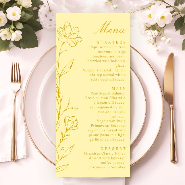 Modern Chic Butter Yellow Floral Wedding Menu (Creator Uploaded)