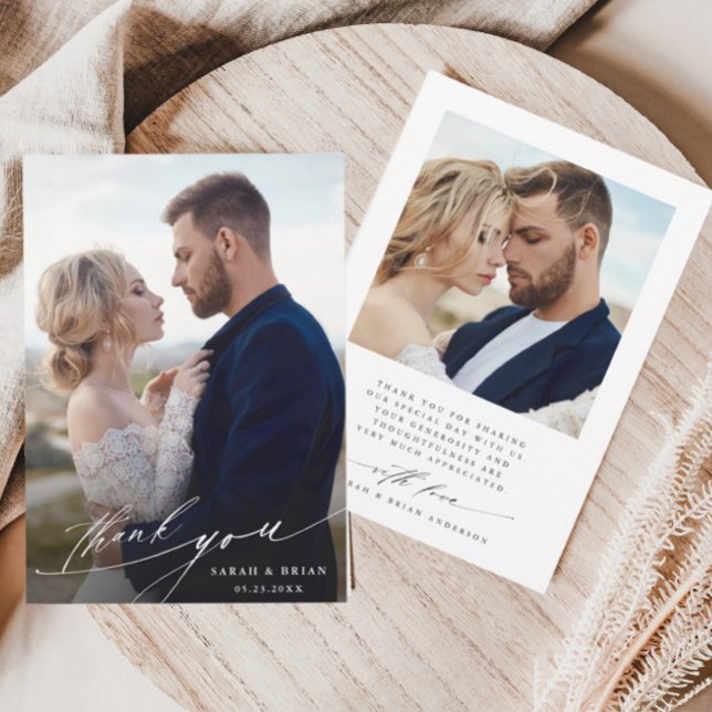 Modern Chic Calligraphy 2 Photo Wedding Thank You  (Creator Uploaded)