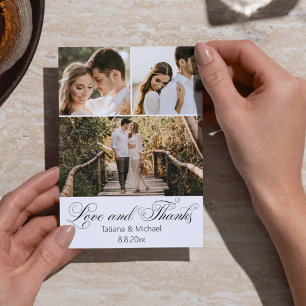 Modern Chic Calligraphy 3 Photo Wedding Thank You Card