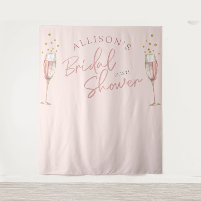 Modern chic calligraphy champagne flutes backdrop tapestry (Front)