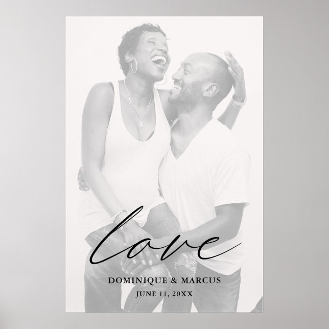 Modern Chic Calligraphy Love Photo Elegant Wedding Poster (Front)