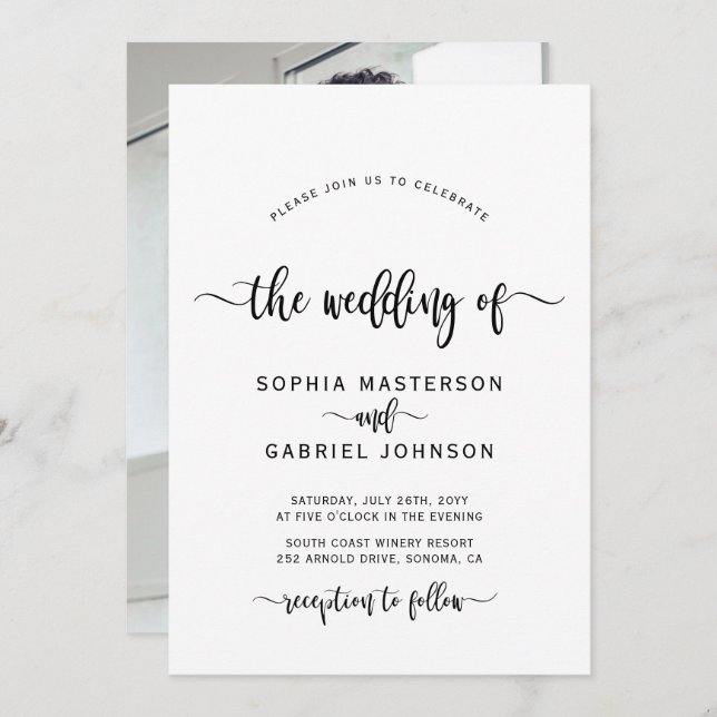 Modern Chic Calligraphy Script Photo Wedding Invitation (Front/Back)