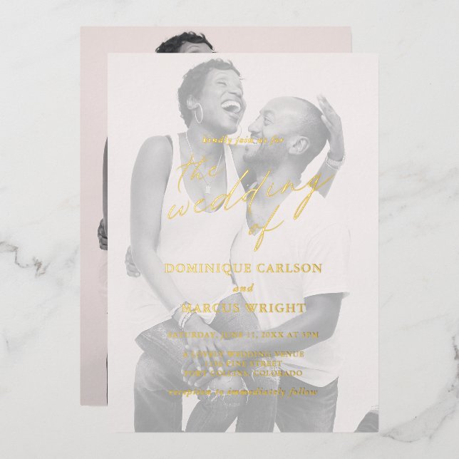 Modern Chic Calligraphy Simple Photo Wedding Gold (Front/Back)