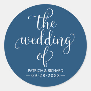 Modern Chic Calligraphy The Wedding Of Blue Classic Round Sticker