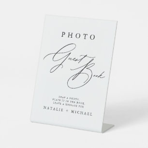 Modern Chic Calligraphy Wedding Photo Guestbook Pedestal Sign