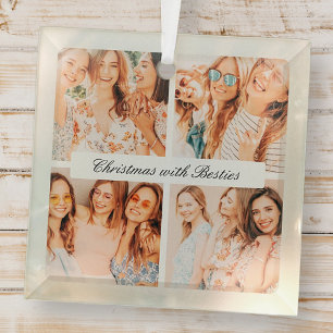Modern Chic Christmas With Besties 4 Photo Holiday Glass Tree Decoration