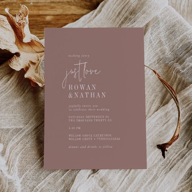 Modern Chic Cinnamon Pink Just Love Wedding Invitation (Creator Uploaded)