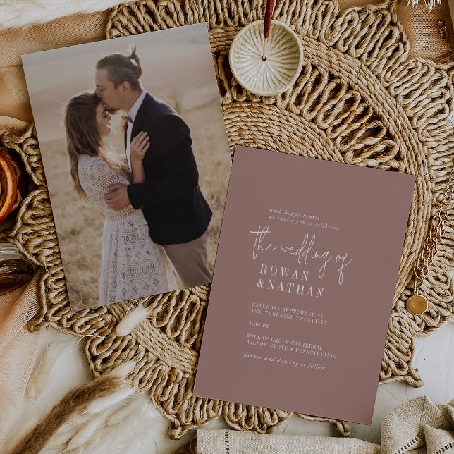 Modern Chic Cinnamon Pink Photo Back Wedding Invitation (Creator Uploaded)