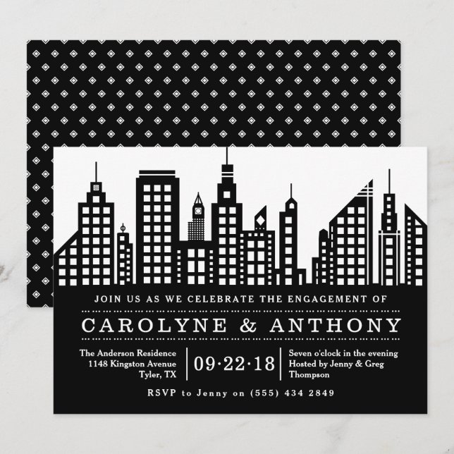 Modern Chic Cityscape Engagement Party Invitation (Front/Back)