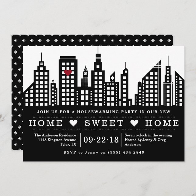Modern Chic Cityscape New Home Housewarming Party Invitation (Front/Back)
