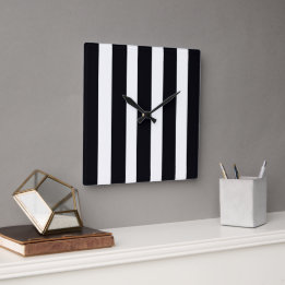 Modern Chic Classic Cool Black & White Striped Square Wall Clock