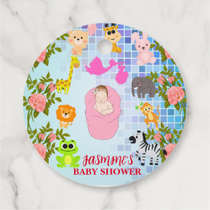 Modern Chic Colourful Floral Blue Boho Baby Shower Favour Tags