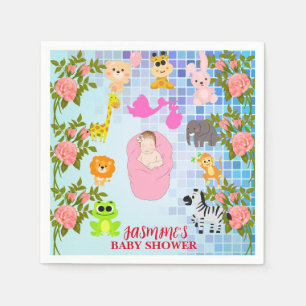 Modern Chic Colourful Floral Blue Boho Baby Shower Napkin