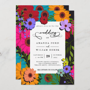 modern chic colourful flower  Rustic Floral Weddin Invitation
