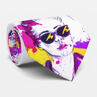 Modern Chic Colourful Hand Drawn Face Tie