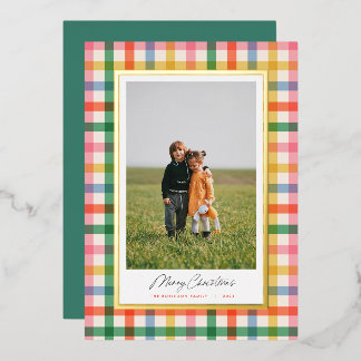 Modern Chic Colourful Plaid Christmas Foil Card