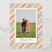 Modern Chic Colourful Stripes Christmas Foil Card