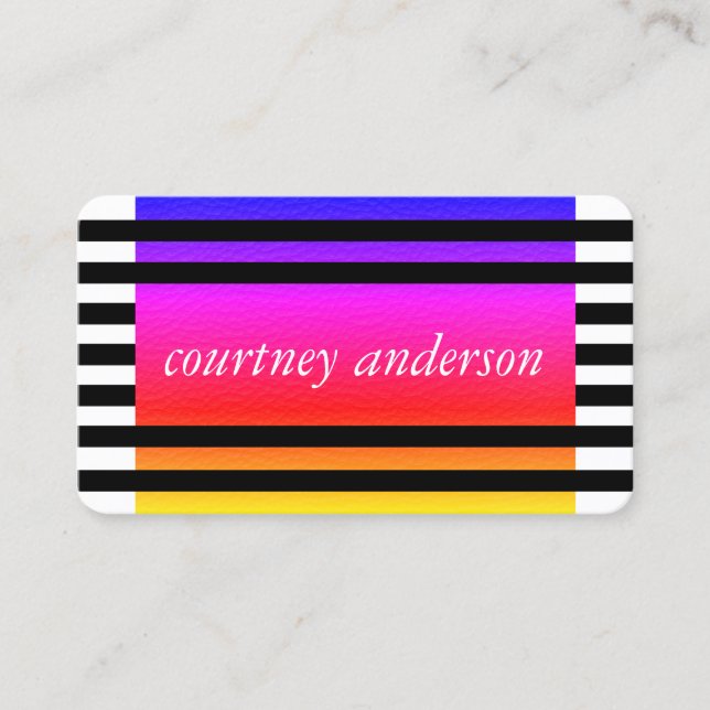 Modern Chic Colourful Texture Black Stripes Business Card (Front)