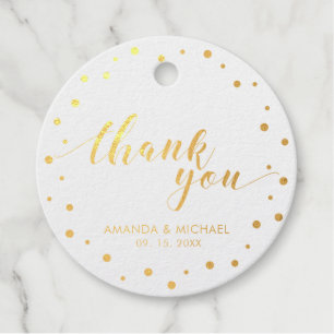 Modern Chic Confetti Gold Foil Wedding Thank you F Favour Tags