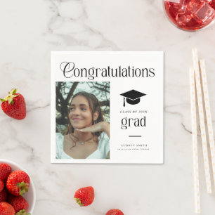 Modern Chic Congratulations Grad Photo Graduation Napkin