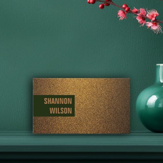 Modern chic copper glitter gold green frame business card (Modern chic copper glitter gold green frame business card)