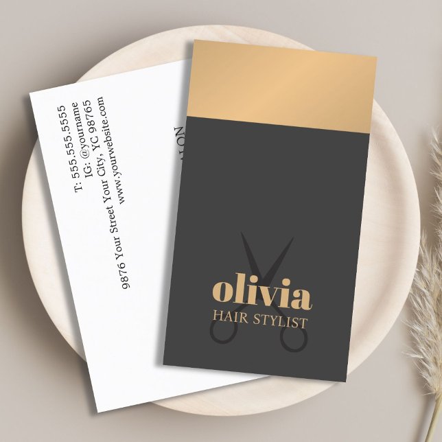Modern Chic Copper Grey Bold Hairstylist Business Card (Creator Uploaded)