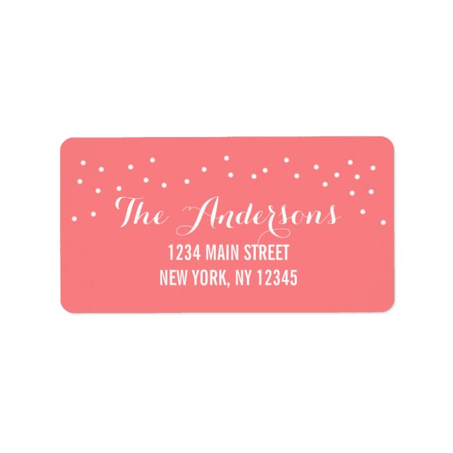 Modern Chic Coral and White Dots Label (Front)