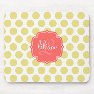 Modern Chic Coral & Gold Dots Personalised Mouse Mat