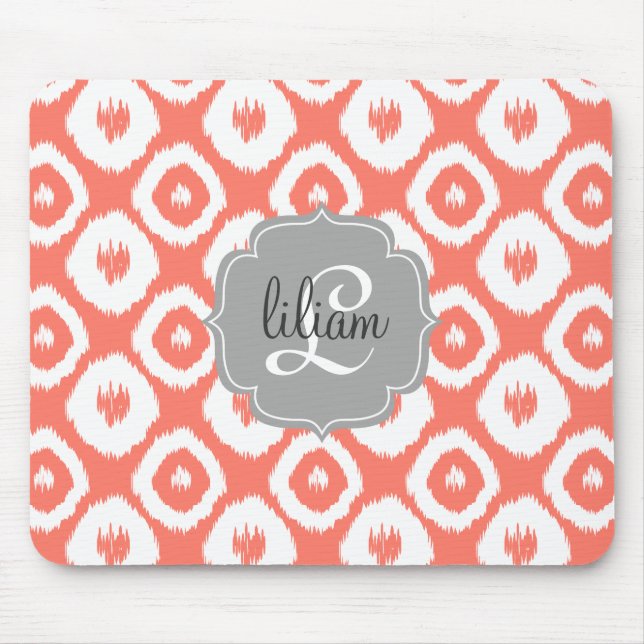 Modern Chic Coral Ikat Diamonds Personalised Mouse Mat (Front)
