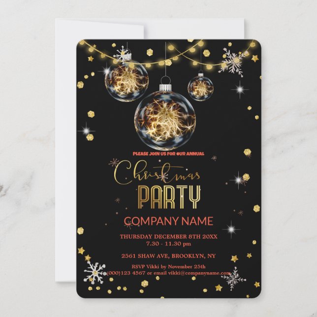 Modern Chic Corporate, Christmas gold decoration  Invitation (Front)