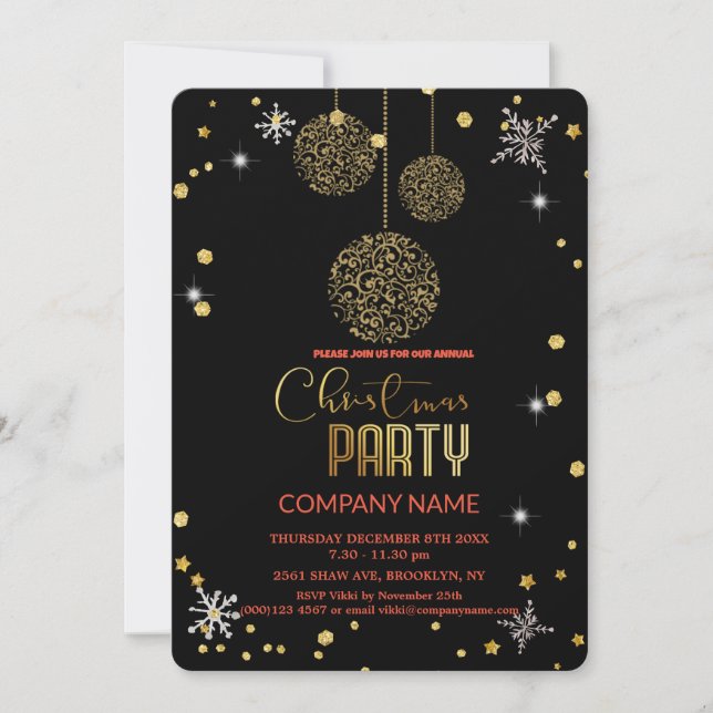  Modern Chic Corporate, Christmas gold decoration Invitation (Front)